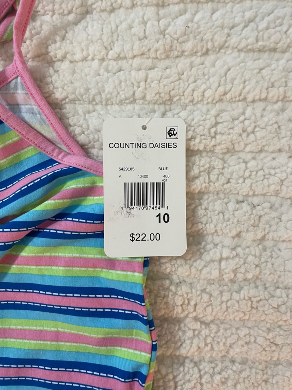 Counting Daisies Girls' Pink, Blue & Green Striped Ruffle Tank - Picture 4 of 4